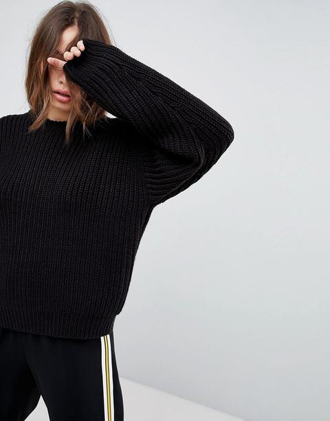 Asos - Maglione Oversize Con Maniche A Pieghe - Nero