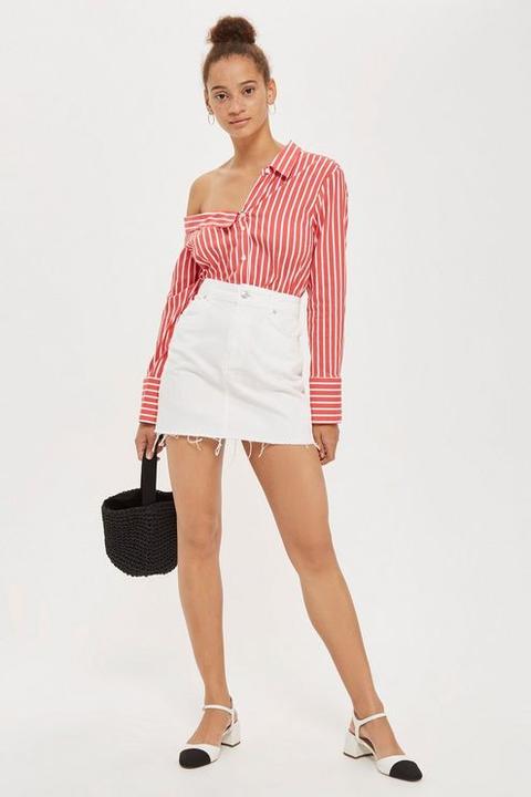 Womens Moto White Denim Mini Skirt - Off White, Off White