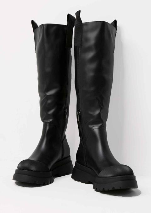 Beth Black Knee High Wellie Boots