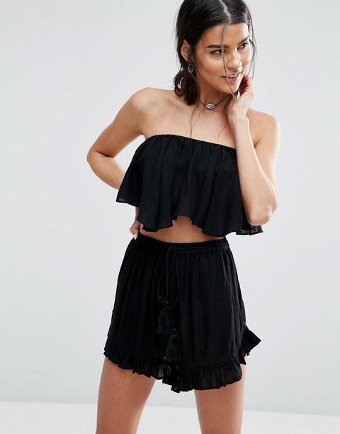 Asos - Top Da Spiaggia A Fascia Con Volant In Coordinato - Nero