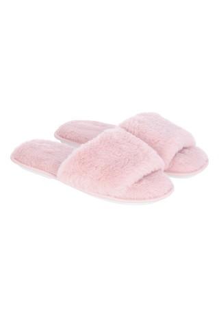 Womens Pale Pink Fluffy Slider Slippers 