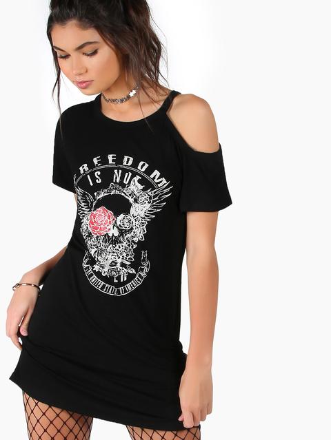 Graphic Print One Cold Shoulder Tee Dress