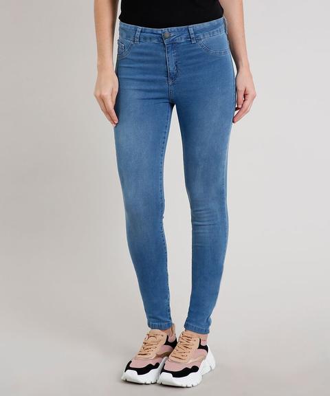 Calça Jeans Feminina Super Skinny Energy Jeans Azul Médio