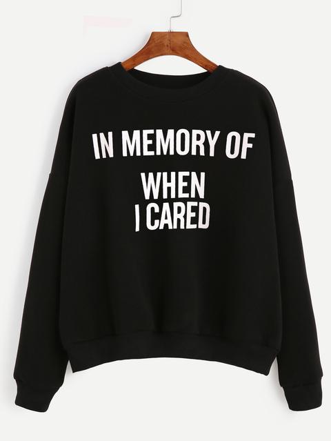 Black Letter Print Drop Shoulder Sweatshirt