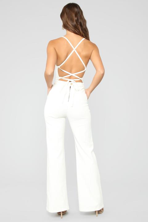 denim jumpsuit white
