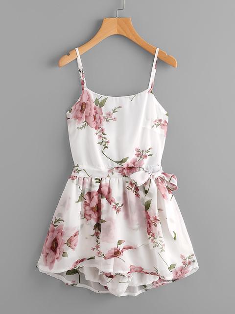 Stampa Floreale Casuale Tie Open Back Cami Romper