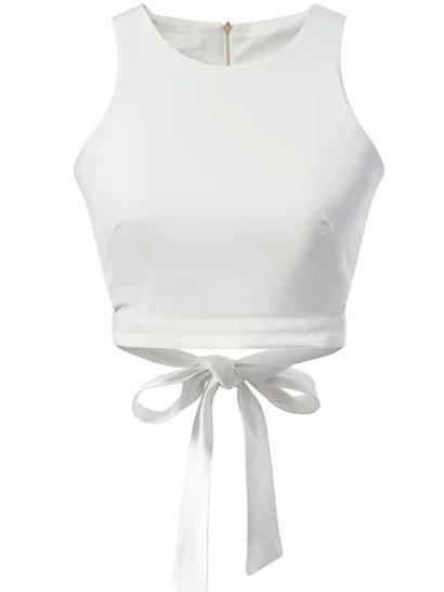 White Zipper Hollow Bow Tank Top