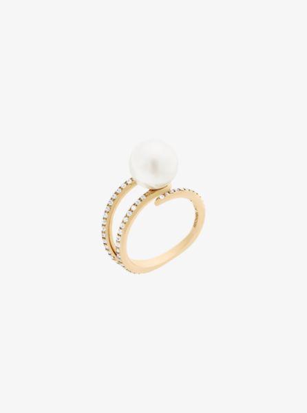 Anello Tonalità Oro Con Pavé E Perla Di Vetro