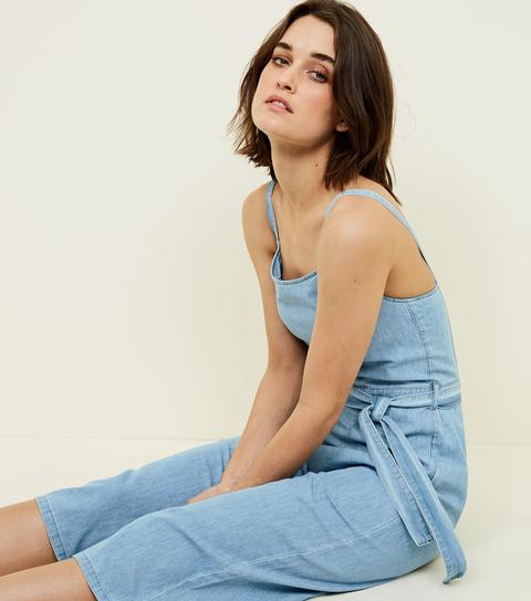 Bright Blue Lightweight Denim Jumpsuit New Look