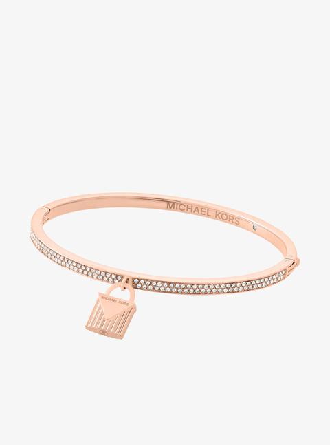 Bracciale Rigido Tonalità Oro Rosa Con Pavé E Lucchetto