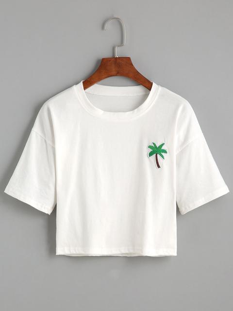 Camiseta Árbol De Palma Crop - Blanco