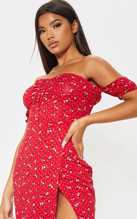 red ditsy floral dress
