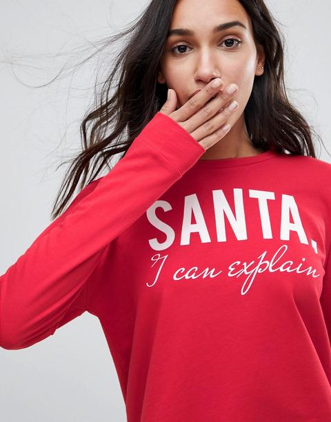 "only - Felpa Natalizia Con Scritta "santa I Can Explain" - Rosso