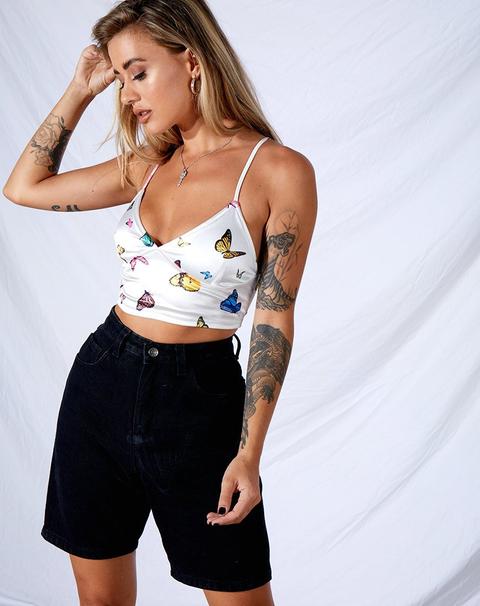 Veila Crop Top In Cream Butterfly