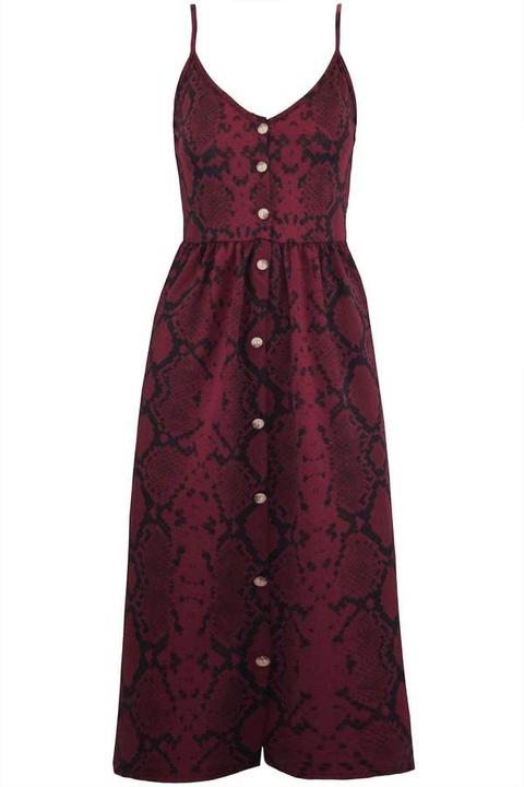 Frankie Button Embellished Snake Print Midi Skater Dress