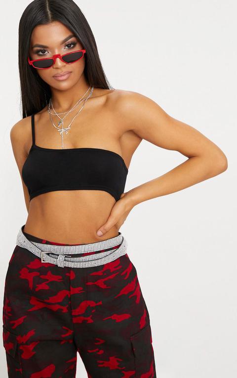 Black One Shoulder Strappy Crop Top