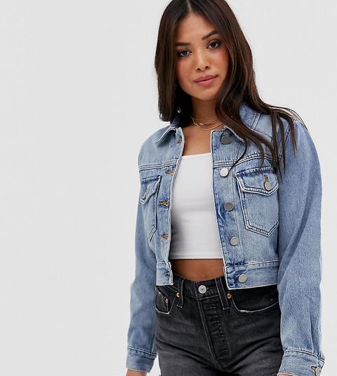 Chaqueta Vaquera Encogida En Azul Con Lavado Medio De Asos Design Petite