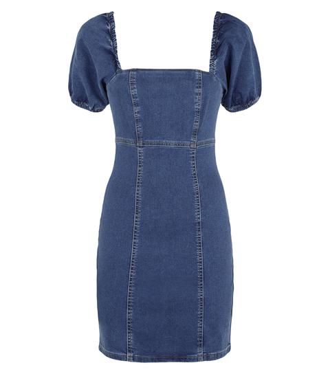 denim puff sleeve dress