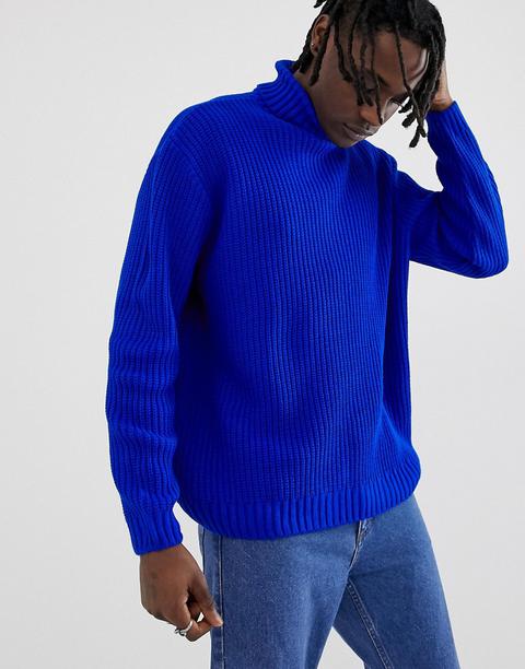 Asos Design - Pull Côtelé Oversize En Maille - Cobalt - Bleu