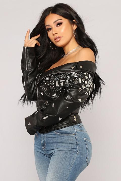 Off the shoulder hot sale black jacket