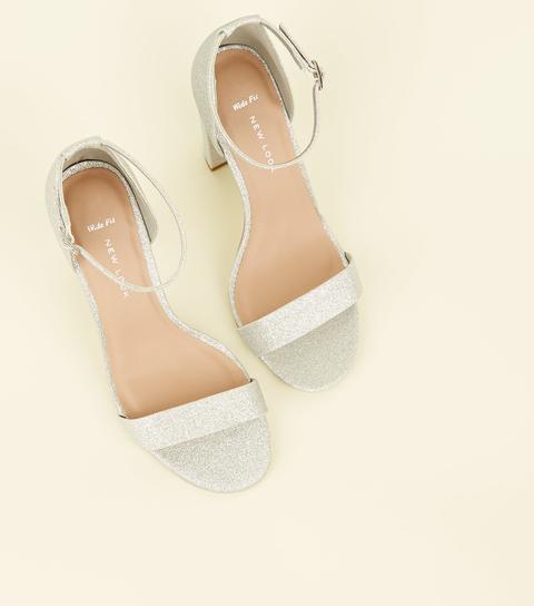 silver wide fit block heels