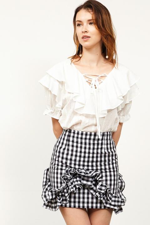 Roella Ruffle Gingham Check Skirt