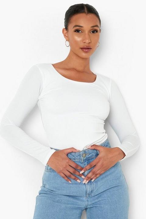 Womens Double Layer Long Sleeve Bodysuit - White - 14, White