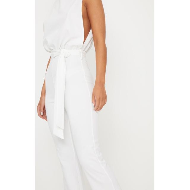 scuba high neck tie waist jumpsuit