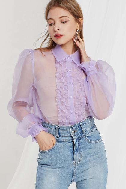 Ophelia Organza Front Frill Blouse-2 Colors