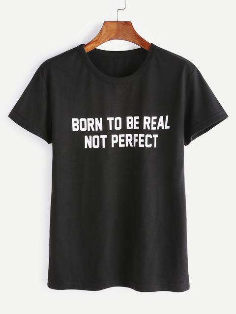 Black Slogan Print T-shirt