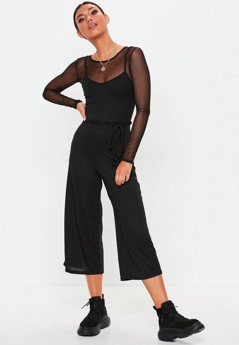 Black Rib Cami Culotte Jumpsuit, Black