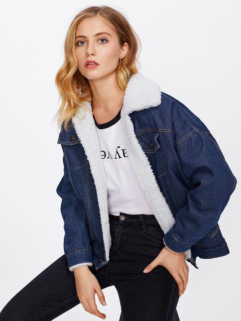 Denim Contrast Faux Shearling Jacket