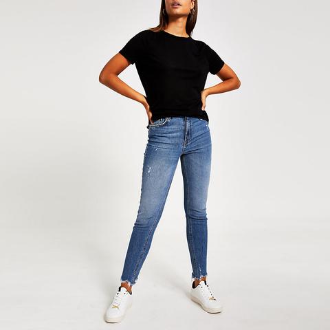 Black Ruched Shoulder Loose Fit T-shirt