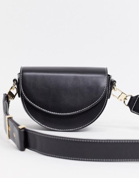 Topshop Wide Strap Saddle Bag In Black