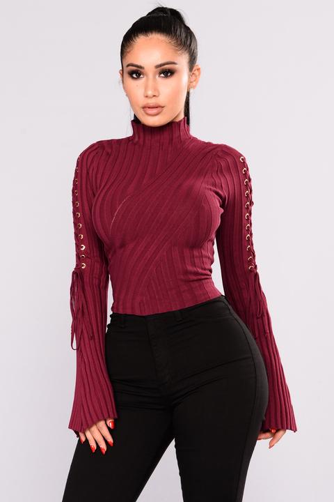 Next To Me Mock Neck Sweater - Wine