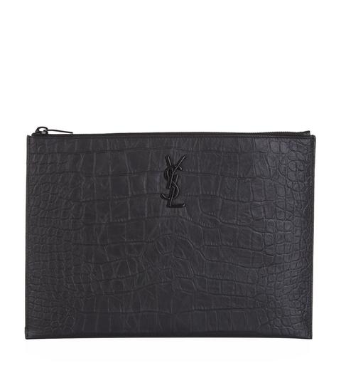 Croc Embossed Monogram Pouch