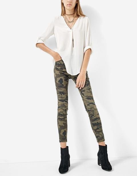 Pantalone Skinny Mimetico Kaki