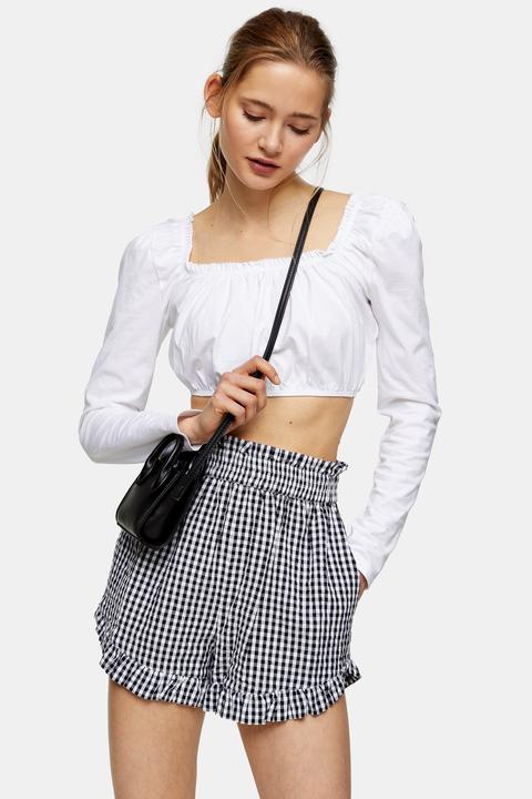 Womens Black And White Seersucker Gingham Shorts - Monochrome, Monochrome