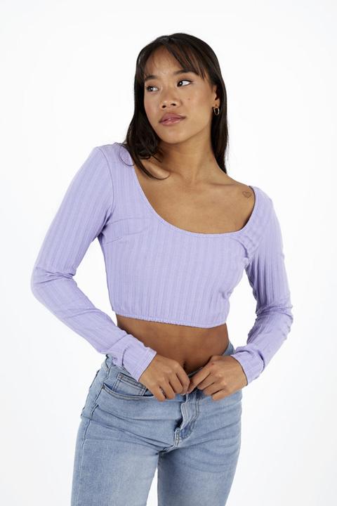 Crop Top Canalé Manga Larga Lila