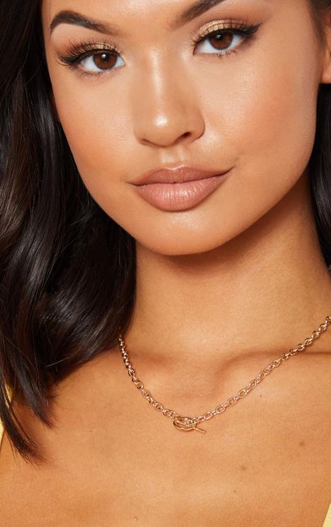 Gold T Bar Hoop Chain Necklace