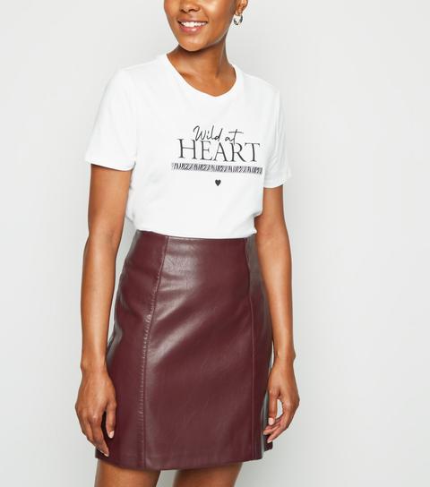 Burgundy Coated Leather-look Mini Skirt New Look