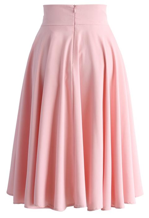 Creamy Pleated Midi Skirt In Pink from Chic wish on 21 Buttons