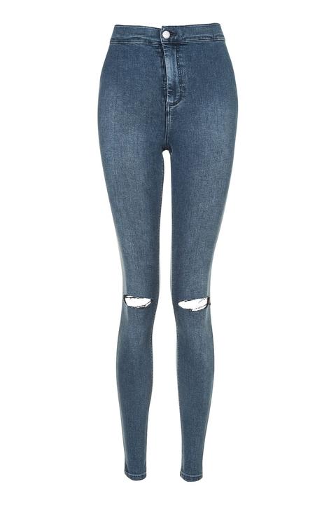 Womens Moto Dusty Blue Ripped Joni Jeans - Blue, Blue