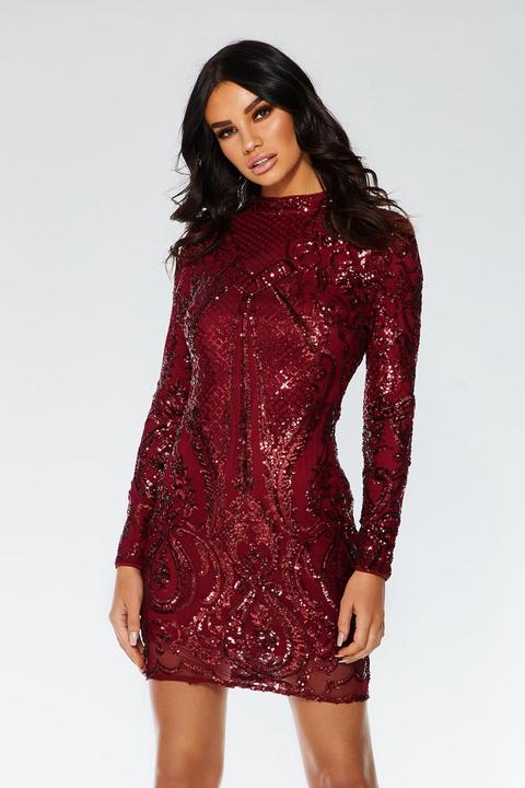 Quiz berry sequin hot sale lace maxi dress