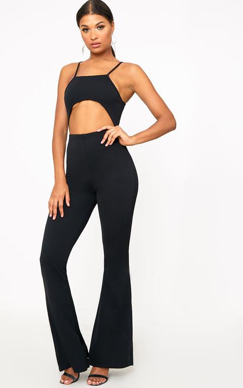 Black Open Middle Wide Leg Jumpsuit