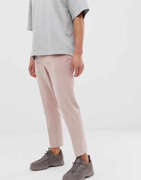 Asos Design Skinny Crop Smart Trouser In Pink Cord