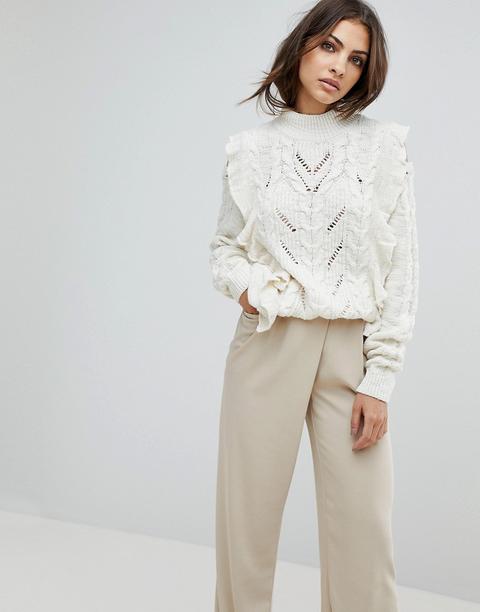 River Island - Beth - Maglione A Trecce Con Volant - Crema