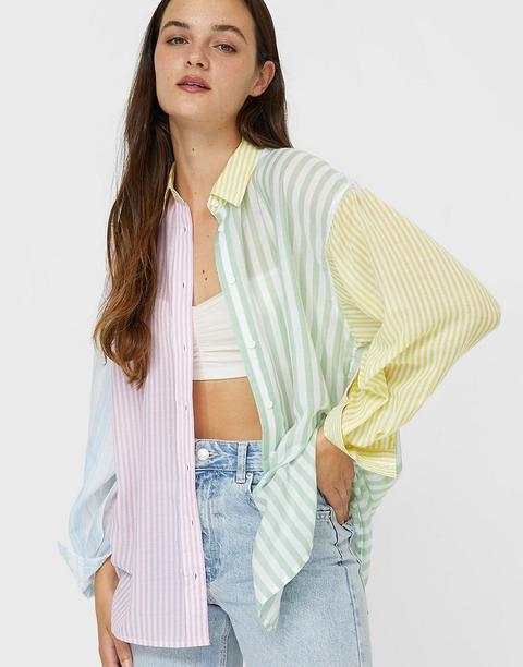 Stradivarius Shirt In Colour Block Stripe-multi