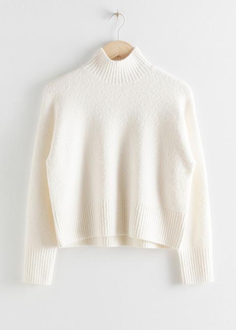 Cropped Mock Neck Sweater - White