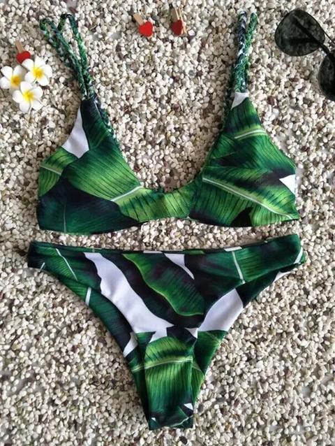 Foglia Stampa Cami Bikini Green